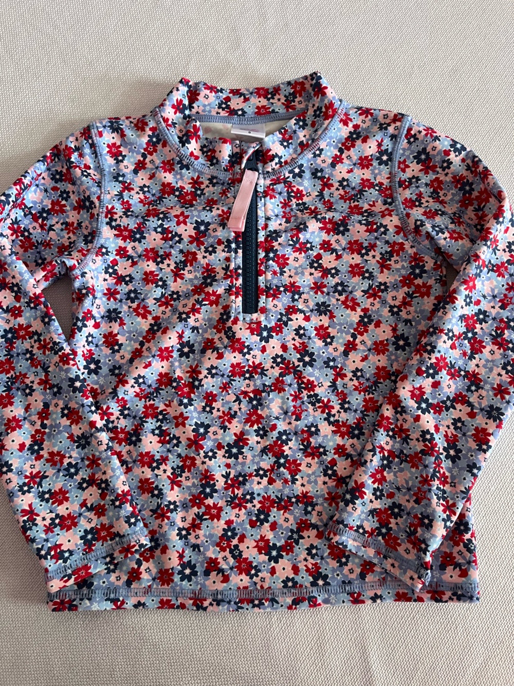 Ruffle Butts Floral Zip-Up Top in Red, Navy & Light Blue Size 5